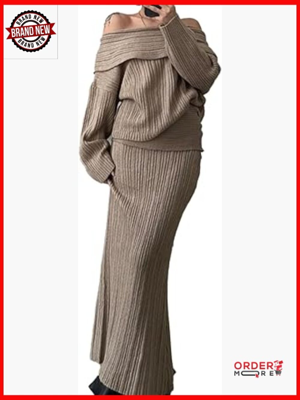 2 Piece Off Shoulder Sweater & Knitted Maxi Skirt Set